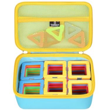 Imagem de Tourmate Estojo de armazenamento magnético de blocos de azulejos para Magformers Conjunto básico/PicassoTiles/Magna Blocos de construção magnéticos 25 30 50 70 90 100 peças, apenas capa (azul e