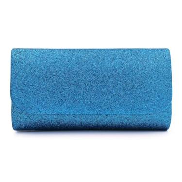 Imagem de Bolsa de mão premium pequena metálica com aba com glitter, Azul