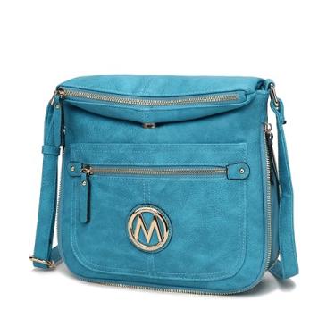 Imagem de MKF Bolsas transversais femininas – Bolsa de ombro pequena de couro PU Crossover Lady Fashion – Bolsa carteiro lateral, Salome turquesa, Large