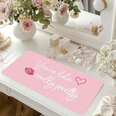 Imagem de Tapete de maquiagem para penteadeira, protetor de toucador de dupla face, à prova d'água, para mesa de penteadeira, almofada de mesa de maquiagem You're Like Really Pretty (rosa bebê/prata, 60 x 30 cm