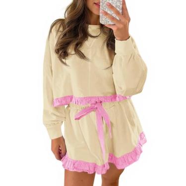 Imagem de Moletom feminino Lounge Set Fisoew com babados e shorts