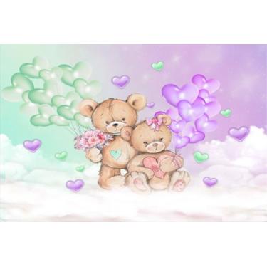 Imagem de Painel de Tecido Sublimado Ursinhos Aquarela Verde e Lilás - Fabrika d