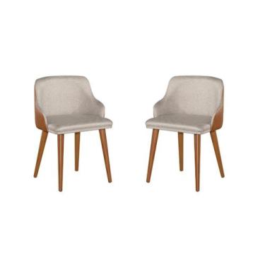 Imagem de Kit 2 Cadeiras Million Tecido linho C/ Couro Pes Em Madeira - Gentil E