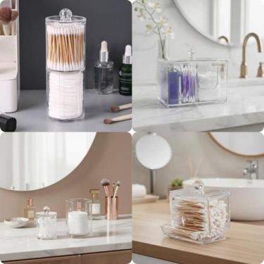 Imagem de Kit Porta Algodão Multiuso Disco Dispenser Para Hastes Flexíveis Tampa