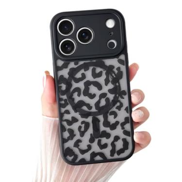 Imagem de Yeddabox Capa compatível com 17 Pro com MagSafe, capa preta leopardo 17 Pro para mulheres e meninas, capa fina à prova de choque macia TPU bumper rígida PC capa de telefone traseira - leopardo preto