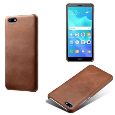 Imagem de Capa para Huawei Y5 Prime 2018,Proteção contra quedas,Casca de volta de cor sólida simples,Design de couro de imitação de plástico-Brown