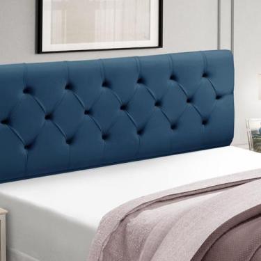 Imagem de Cabeceira Cama Box King Size Estofada Madeira Realeza - D'Julia, Azul
