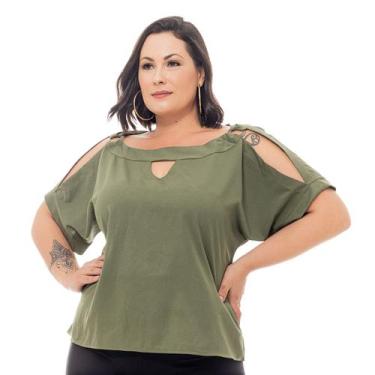 Imagem de Blusas Elegantes Plus Size Feminina Social Com Argolas e Ombros Aberto