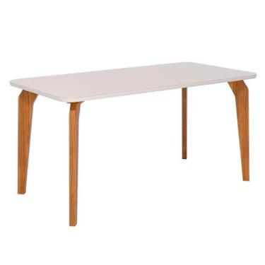 Imagem de Mesa Jantar Retangular 1,60 Papaia Com Vidro Madeira/Off White - Cimol