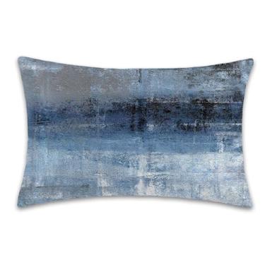 Imagem de 1 fronha de cetim para cabelo e pele azul e cinza arte abstrata imitação de seda fronha 50,8 cm x 91,4 cm com zíper oculto macio suave refrescante capa de travesseiro tamanho king size para sofá de