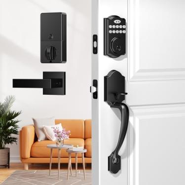 Imagem de Weaboopre Fechadura de porta de entrada sem chave com conjunto de maçanetas, fechaduras inteligentes para porta da frente, fechadura de teclado eletrônico de alumínio com alça de alavanca, códigos de