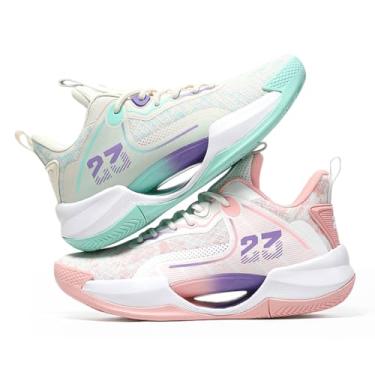 Imagem de Bolognifi Tênis de basquete masculino cano alto antiderrapante, esportivo, resistente ao desgaste e com absorção choque, calçado prático treinamento Equipamento de basquetebol(Beige pink,39 BR)