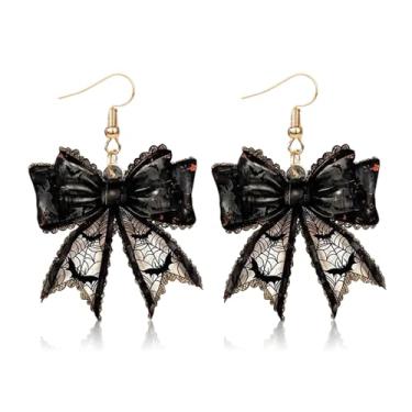 Imagem de Brincos de Halloween para mulheres, brincos góticos de laço, brincos de laço de morcego preto, bijuterias, acessórios de Halloween para mulheres, roupa de festa, Metal, Sem pedra preciosa