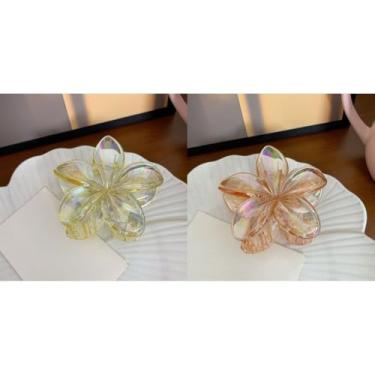 Imagem de Grampo de Cabelo Flor Frangipani Colorida Presilha Feminina Acrílica, Acessório de Praia e Resort para Mulheres(Amarelo+Laranja)