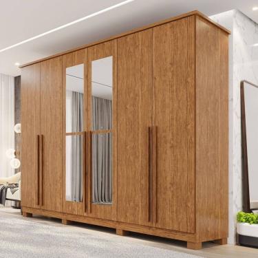 Imagem de Guarda-roupa Casal com Espelho 6 Portas 4 Gavetas com Pés 100% Mdf Zurique Cinamomo