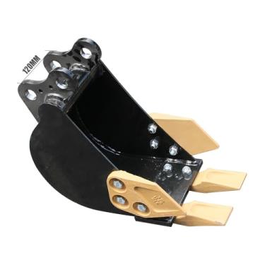 Imagem de MACHPRO Mini escavadeira escavadeira 200 mm/7,87 pol. Acessório de balde de vala estreita, diâmetro do furo 2,5 cm, distância entre eixos central 9 cm, com 2 dentes de metal