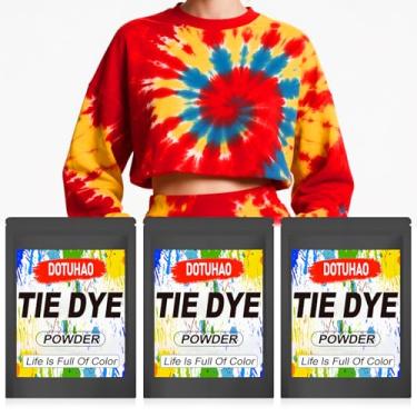 Imagem de DOTUHAO Kit de pó tie dye, 3 cores – vermelho, amarelo, azul, tinta de tecido, corantes permanentes e em pó, corantes criativos para roupas (3 cores, 59 g)