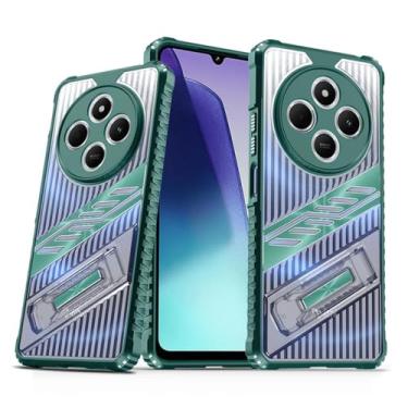 Imagem de SORAKA Capa para Xiaomi Redmi 14C com suporte de policarbonato rígido transparente e flexível antiderrapante texturizado TPU camada dupla à prova de choque