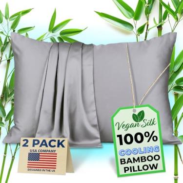 Imagem de Bamboo Pillow Cases Queen Size - Set of 2 Bamboo Pillowcase with Zipper, Grey, Cooling Pillow Cases Zippered, Cool Pillow Cases, Satin Pillowcase for Hair and Skin Women, Queen Pillow Covers 2 Pack