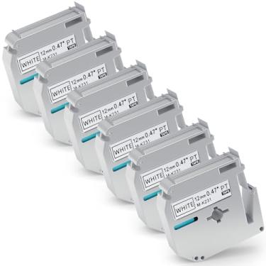 Imagem de Pacote com 6 fitas M-K231 M de 12 mm compatíveis com M-K231s Brother Label Tape preto sobre branco 0,47 polegadas para P Touch PT-M95 PT95 PT65 PT-65 PT70 PT85 PT90 etiquetadora