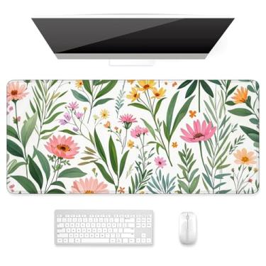 Imagem de Auhoahsil Tapete de mesa, mouse pad ultra grande, tapete de mouse para jogos XXL, lindo tapete de mesa grande estendido tamanho completo para teclado, laptop e computador, 90 x 40 cm, planta tropical