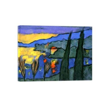 Imagem de Paisagem Abstrata Pôster Famosas Pinturas-Reprodução em Tela-Imagem Decoração Sala de Estar(At Lake) 60x80cm-23x31in Tela Embrulhada