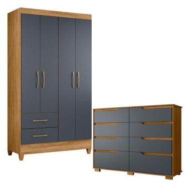 Imagem de Guarda Roupa Solteiro Chile E Cômoda Georgia Freijó Cinza – Moval