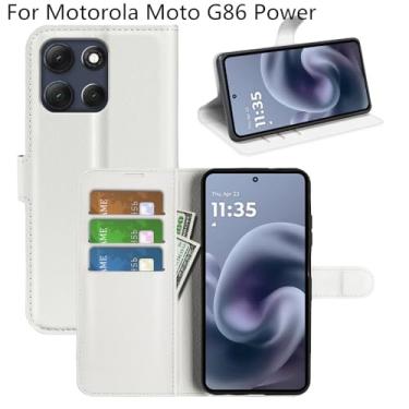 Imagem de Capa protetora para Motorola Moto G86 Power, couro PU com suporte para cartão de crédito, carteira fina com suporte, capa protetora para Moto G86 5G (branca, para Moto G86 5G)