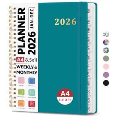 Imagem de Agenda 2026 21,6 cm x 28 cm, agenda semanal e mensal, janeiro de 2026 a dezembro de 2026, agenda espiral de capa dura com abas mensais, páginas de notas, perfeito para mulheres e homens, A4 - Turquesa