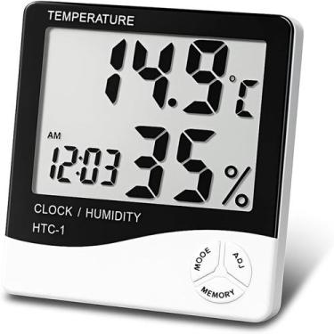 Imagem de Relógio Digital Termômetro e Higrômetro  Medidor de Temperatura e Umid