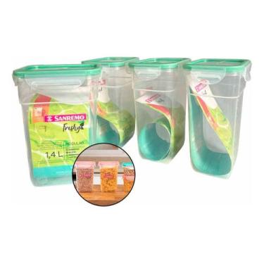 Imagem de 4 Pote Hermético Para Mantimentos Trava Freshy Sanremo 1,4 L