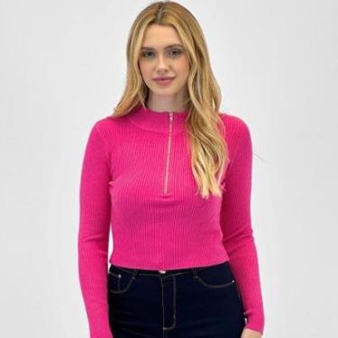 Imagem de Blusa de Lã Blue Rose Canelada Gola Alta com Zíper Feminina-Feminino