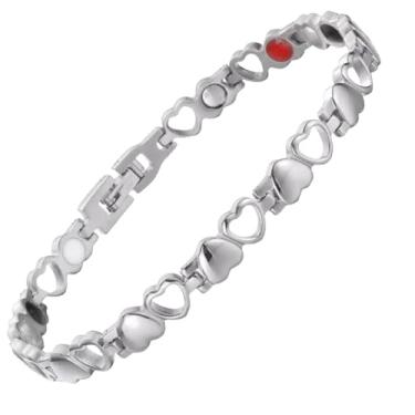 Imagem de Pulseira Feminina Bracelete Prateado Imantada Coração Magnética
