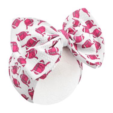 Imagem de YanJie Laços de futebol rosa de 17,8 cm para bebês meninas, faixas de cabelo para recém-nascidos, crianças, esportes, meninas, acessórios de cabelo, roupa de Super Bowl