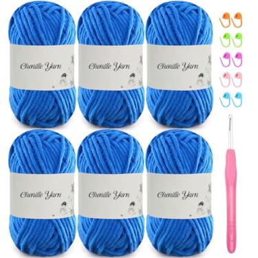 Imagem de SIMEIQI Pacote com 6 fios de chenille de 50 g para crochê, fio de veludo macio e fofo de 60 metros, crochê ideal para cobertores de bebê faça você mesmo, brinquedos, cachecóis, almofadas, chapéus