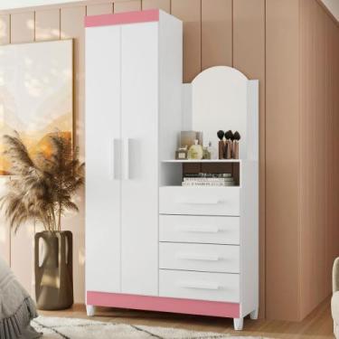 Imagem de Cômoda Penteadeira 4 Gavetas Espelho Capri Damulti, Azul Branco Rosa T