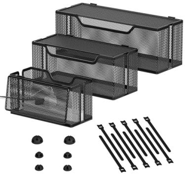 Imagem de Marbrasse Pacote com 3 caixas de gerenciamento de cabos, caixa organizadora de cabos de malha de metal para fios de TV, esconderijo elétrico, filtro de linha – caixa de armazenamento de cabos sob a