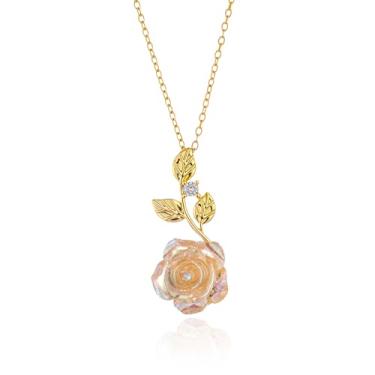 Imagem de rgwtgkyh Colares de rosa vermelha para mulheres, dourado, moderno, fofo, delicado, rosa, pingente de flor de rosa, presente de aniversário para esposa e namorada, Large, Metal, Sem Pedra Preciosa