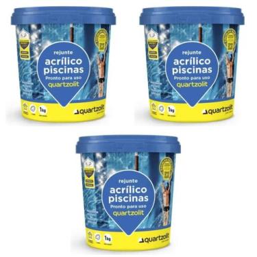 Imagem de Kit C/3 Rejunte Acrílico P/Piscina Quartzolit Azul Celeste