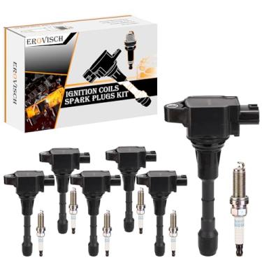 Imagem de Pacote 6 UF617 OEM Bobina de ignição e vela de ignição - Compatível com Infiniti EX37 FX37 Q40 FX50 G37 M37 M56 Q50 Q60 Q70 Q70 Q70L QX50 QX70 Nissan - V6 V8 3.7L 5L .0L 5.0 Motor 6L - Substitui