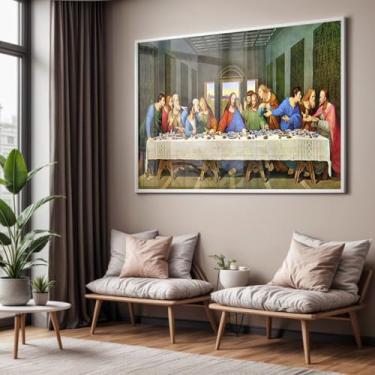 Imagem de Quadro com Moldura e Acrilico Cristal Vidro Sala Quarto Santa Ceia Religioso Decorativo Horizontal Grande Hall