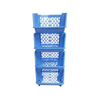 Imagem de Organizador Multiuso Cesto de Plástico c Rodinhas 2, 3 ou 4 andares Empilhável (quadruplo azul)