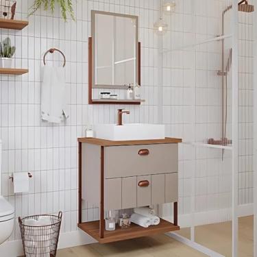 Imagem de Gabinete de Banheiro 2 Gavetas 61 cm com Cuba e Espelheira (Freijó/Cappuccino)