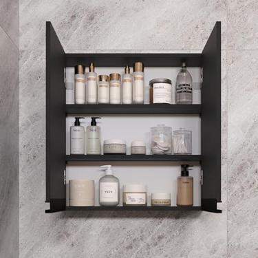 Imagem de Armário aéreo estreito 60cm em MDF Cinza com Fundo para Banheiro Cozinha Lavanderia Entregue Montado