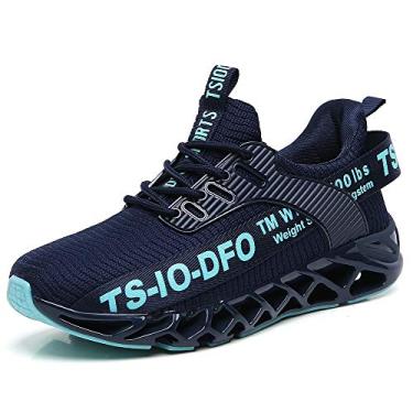 Imagem de TSIODFO Tênis de corrida esportivo masculino de malha respirável para corredores de trilha, Azul-marinho, 44 BR