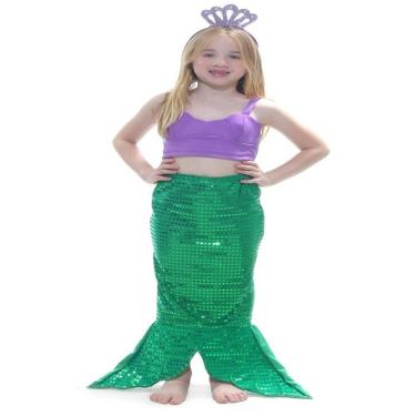 Imagem de Fantasia De Sereia Saia Lantejoula Top Infantil Tiara Festa