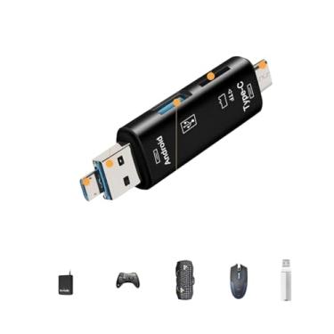 Imagem de Adaptador 5 em 1 OTG Leitor de Cartão Micro SD TF USB-A Micro USB e USB-C – Conexão Rápida, Plug & Play, Compatível com Android, Tablets e Notebooks | Transferência de Dados Ágil e Design Portátil