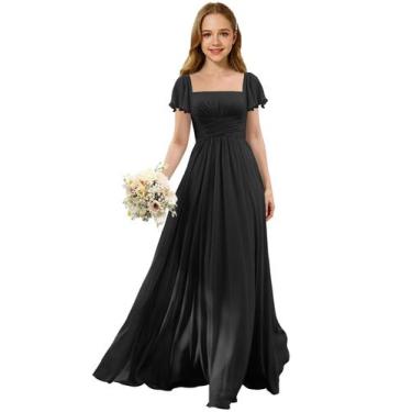 Imagem de Vestido Augday Chiffon Bodice Flower Girl Preto Tamanho 16
