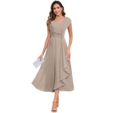 Imagem de Vestido formal CDSSL, cinza, manga curta, decote em V, chiffon, 20W, f