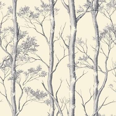 Imagem de MAGAFA Papel de parede de bétula, papel de parede de casca e cola, floresta, papel de contato para armários, forro de gaveta autoadesivo removível, quarto, banheiro, decoração de parede, vinil, 45 x